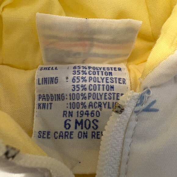 Infant Hooded Winter Snowsuit 6M Yellow & White Teddy Bear Accents Vintage - Picture 2 of 4